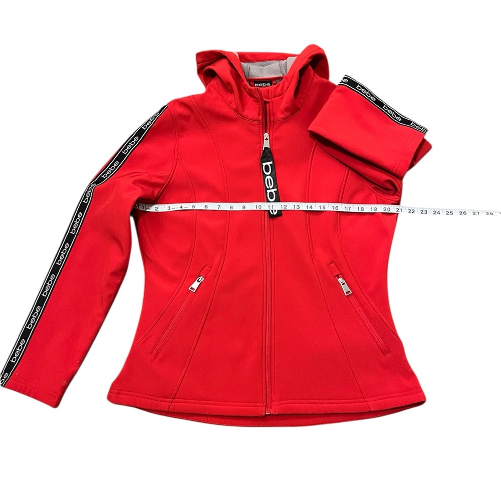 Bebe Women's Red Full Zip-Up Hoodie Lightweight Rain Waterproof Jacket S/M/L - Picture 3 of 8